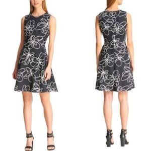 DKNY Floral Fit & Flare Dress with Pockets Black Size 10